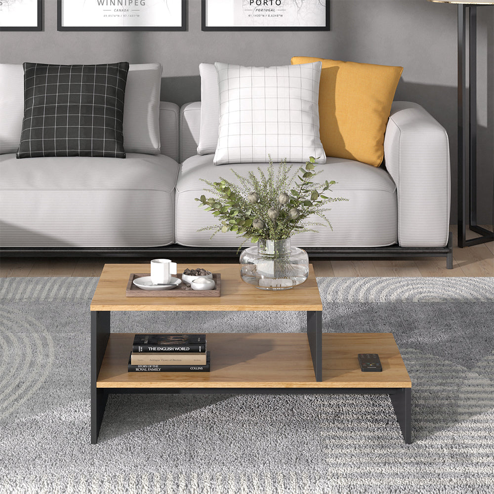 Vicco Tavolino da salotto Quercia dorata/antracite 90 x 55 cm con ripiano