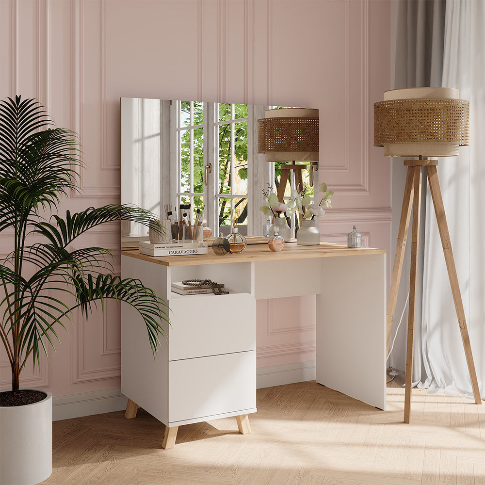 Vicco Tavolo da toeletta Bianco/Artisan 110 cm con specchio