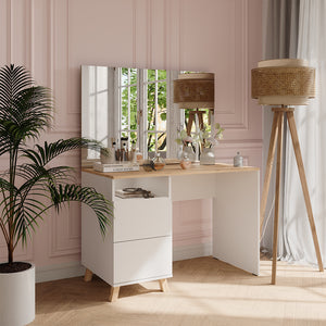 Vicco Tavolo da toeletta Bianco/Artisan 110 cm con specchio