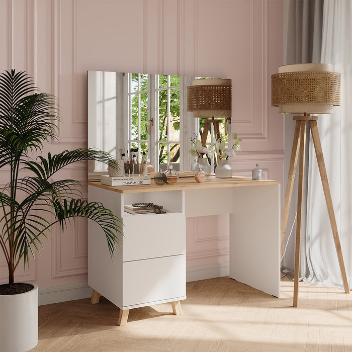 Vicco Tavolo da toeletta Bianco/Artisan 110 cm con specchio