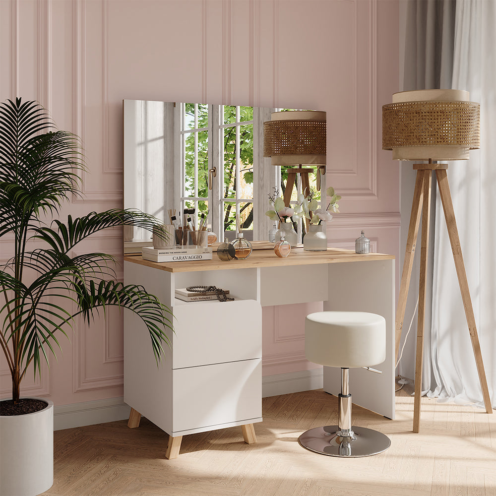 Vicco Tavolo da toeletta Bianco/Artisan 110 cm con sgabello