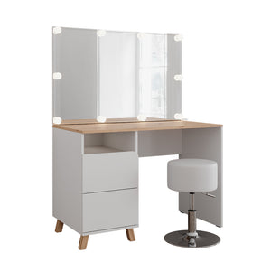 Vicco Tavolo da toeletta Bianco/Artisan 110 cm con sgabello e luci fiabesche a LED