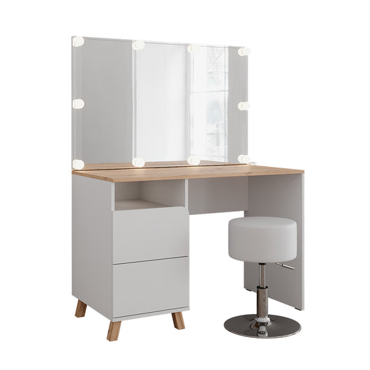 Vicco Tavolo da toeletta Bianco/Artisan 110 cm con sgabello e luci fiabesche a LED