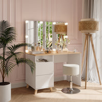 Vicco Tavolo da toeletta Bianco/Artisan 110 cm con sgabello e luci fiabesche a LED