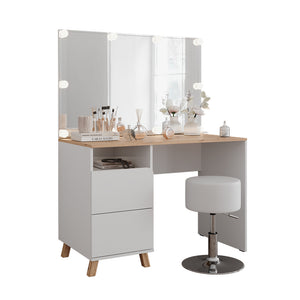 Vicco Tavolo da toeletta Bianco/Artisan 110 cm con sgabello e luci fiabesche a LED