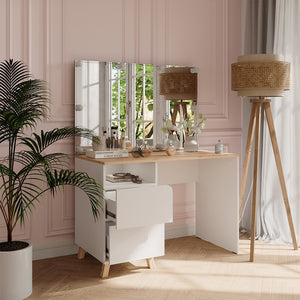 Vicco Tavolo da toeletta Bianco/Artisan 110 cm con luci fiabesche a LED