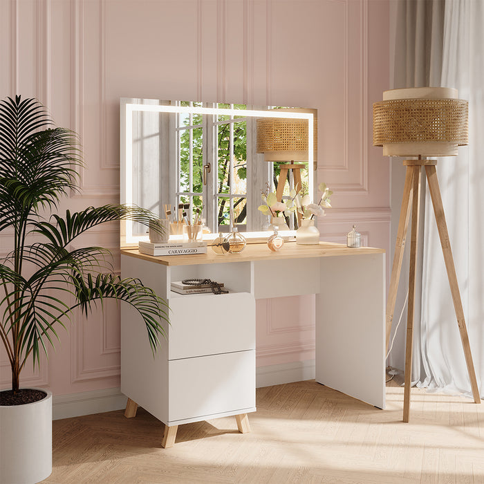 Vicco Tavolo da toeletta Bianco/Artisan 110 cm con specchio a LED