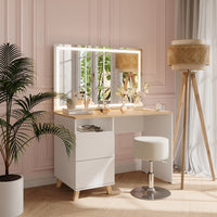 Vicco Tavolo da toeletta Bianco/Artisan 110 cm con sgabello e specchio LED