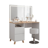 Vicco Tavolo da toeletta Bianco/Artisan 110 cm con sgabello e specchio LED