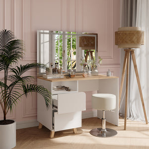 Vicco Tavolo da toeletta Bianco/Artisan 110 cm con sgabello e specchio LED
