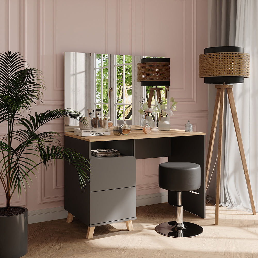 Vicco Tavolo da toeletta Antracite/Artisan 110 cm con sgabello