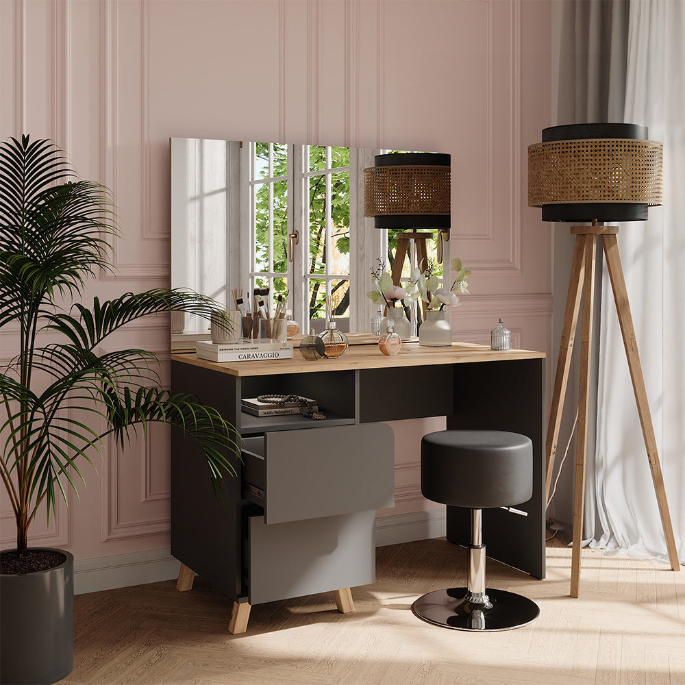 Vicco Tavolo da toeletta Antracite/Artisan 110 cm con sgabello