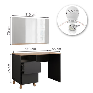 Vicco Tavolo da toeletta Antracite/Artisan 110 cm con luci fiabesche a LED