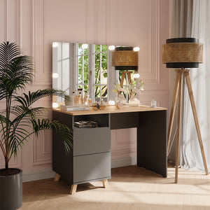 Vicco Tavolo da toeletta Antracite/Artisan 110 cm con luci fiabesche a LED