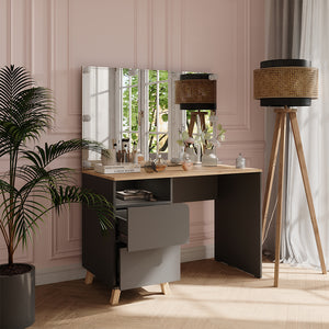 Vicco Tavolo da toeletta Antracite/Artisan 110 cm con luci fiabesche a LED