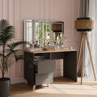 Vicco Tavolo da toeletta Antracite/Artisan 110 cm con specchio a LED