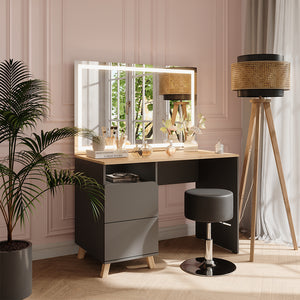 Vicco Tavolo da toeletta Antracite/Artisan 110 cm con sgabello e specchio LED