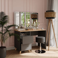 Vicco Tavolo da toeletta Antracite/Artisan 110 cm con sgabello e specchio LED