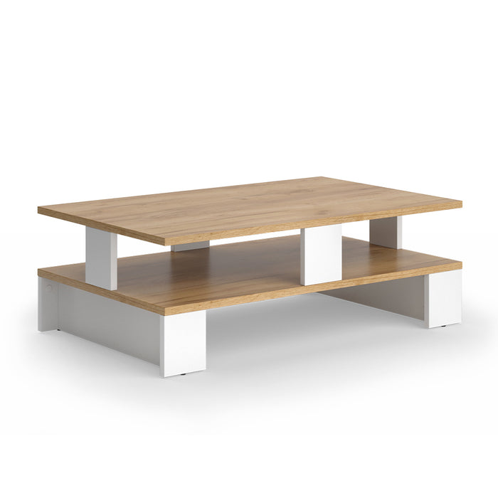 Vicco Tavolino da salotto Quercia dorata/bianco 80 x 50 cm con due livelli