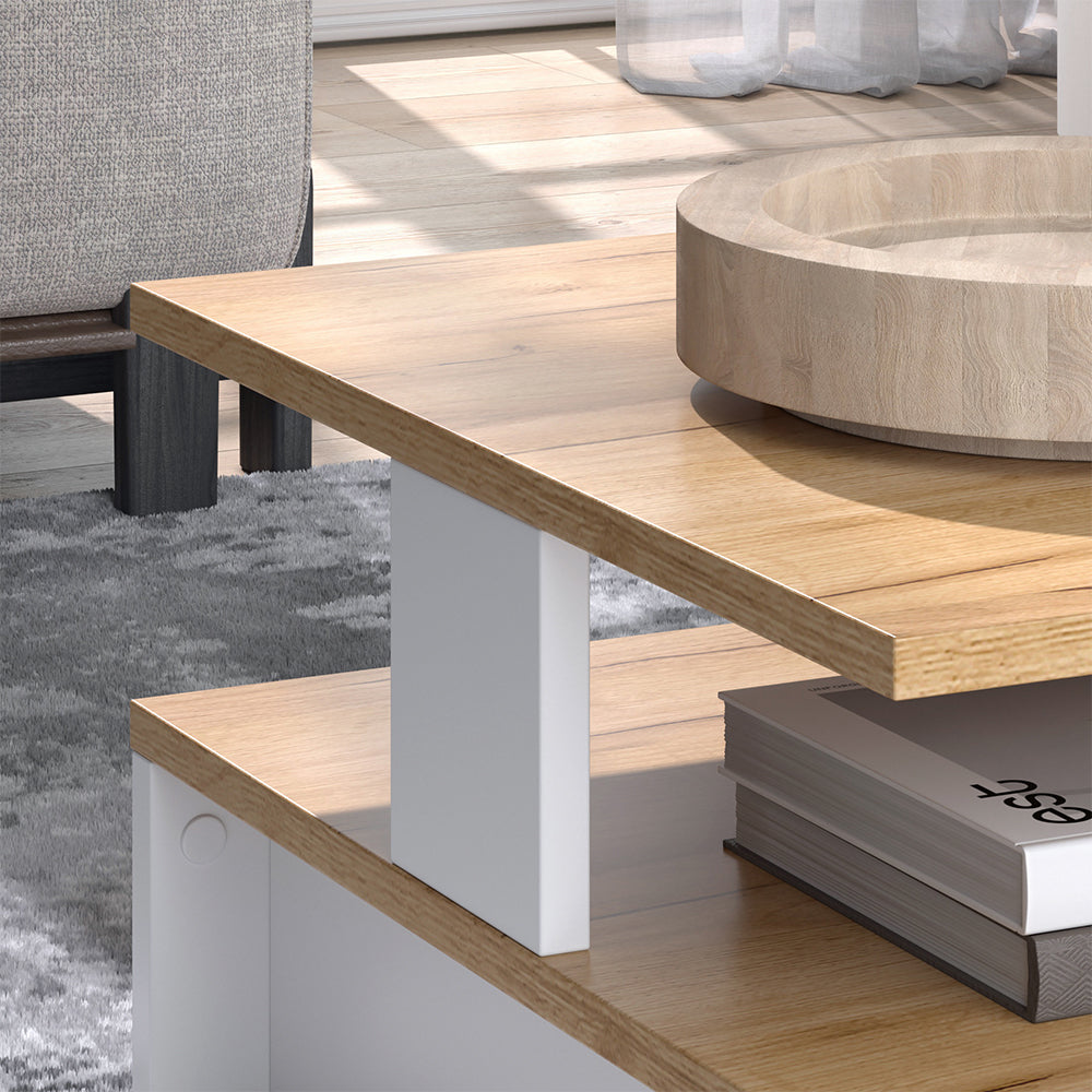 Vicco Tavolino da salotto Quercia dorata/bianco 80 x 50 cm con due livelli