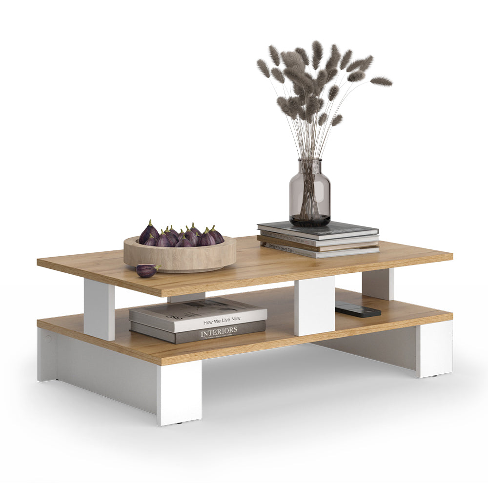 Vicco Tavolino da salotto Quercia dorata/bianco 80 x 50 cm con due livelli