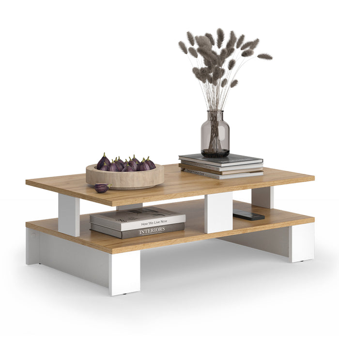 Vicco Tavolino da salotto Quercia dorata/bianco 80 x 50 cm con due livelli