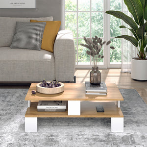 Vicco Tavolino da salotto Quercia dorata/bianco 80 x 50 cm con due livelli