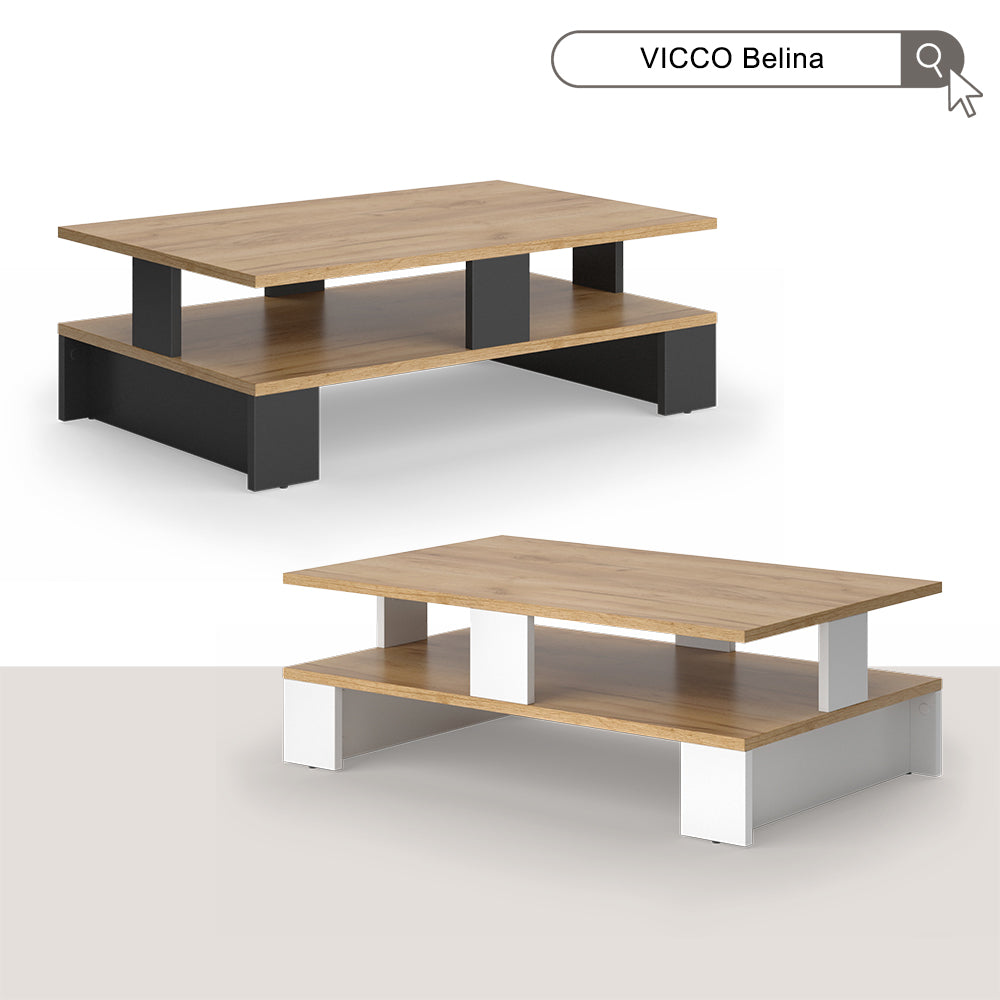 Vicco Tavolino da salotto Quercia dorata/antracite 80 x 50 cm con due livelli