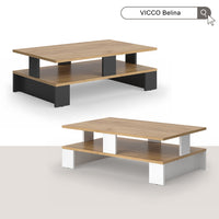 Vicco Tavolino da salotto Quercia dorata/bianco 80 x 50 cm con due livelli