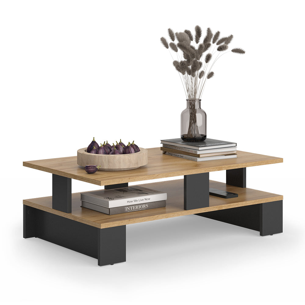 Vicco Tavolino da salotto Quercia dorata/antracite 80 x 50 cm con due livelli