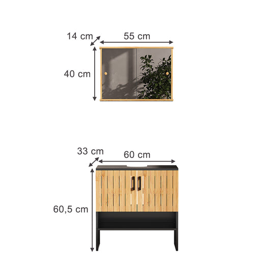 Vicco Set di mobili da bagno Bambù 2 parti