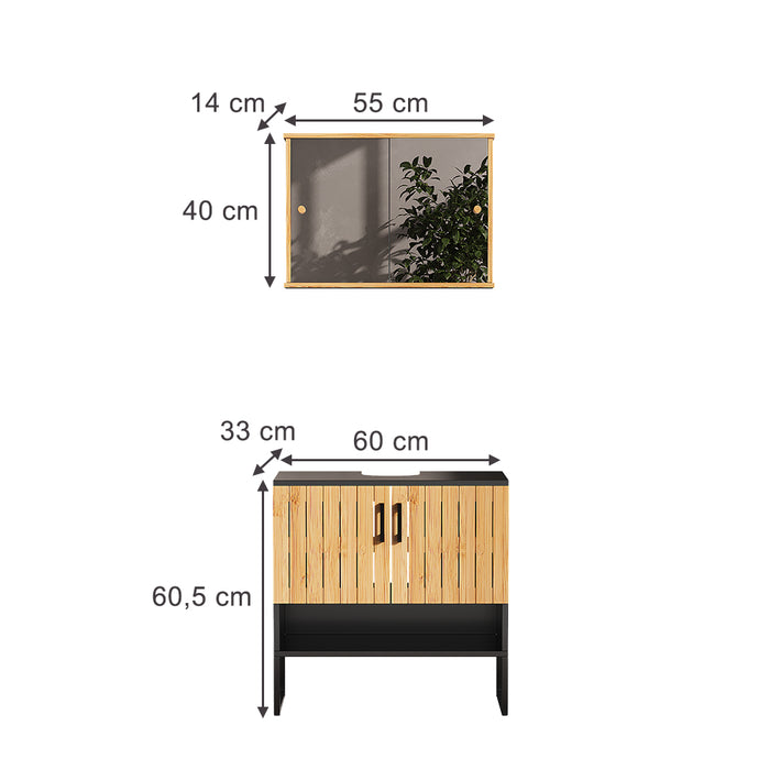 Vicco Set di mobili da bagno Bambù 2 parti