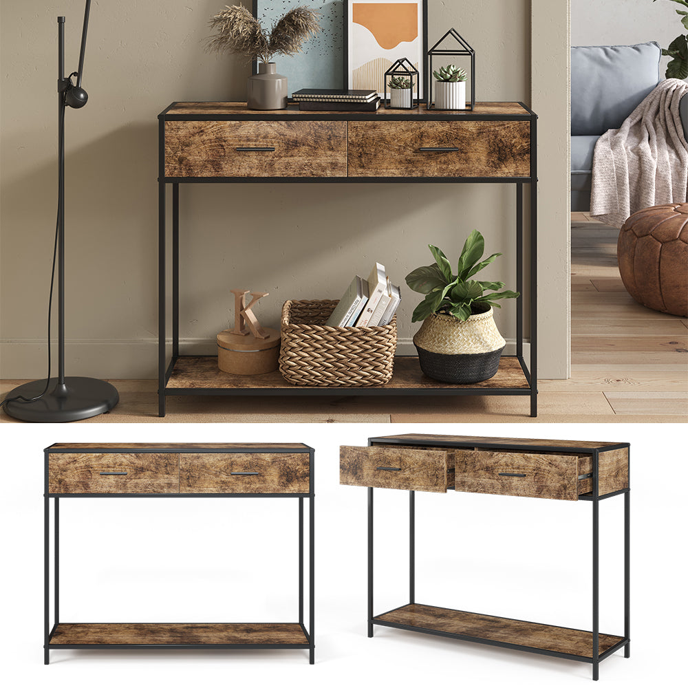 Vicco Tavolo consolle Legno antico 100 x 80 cm con cassetti