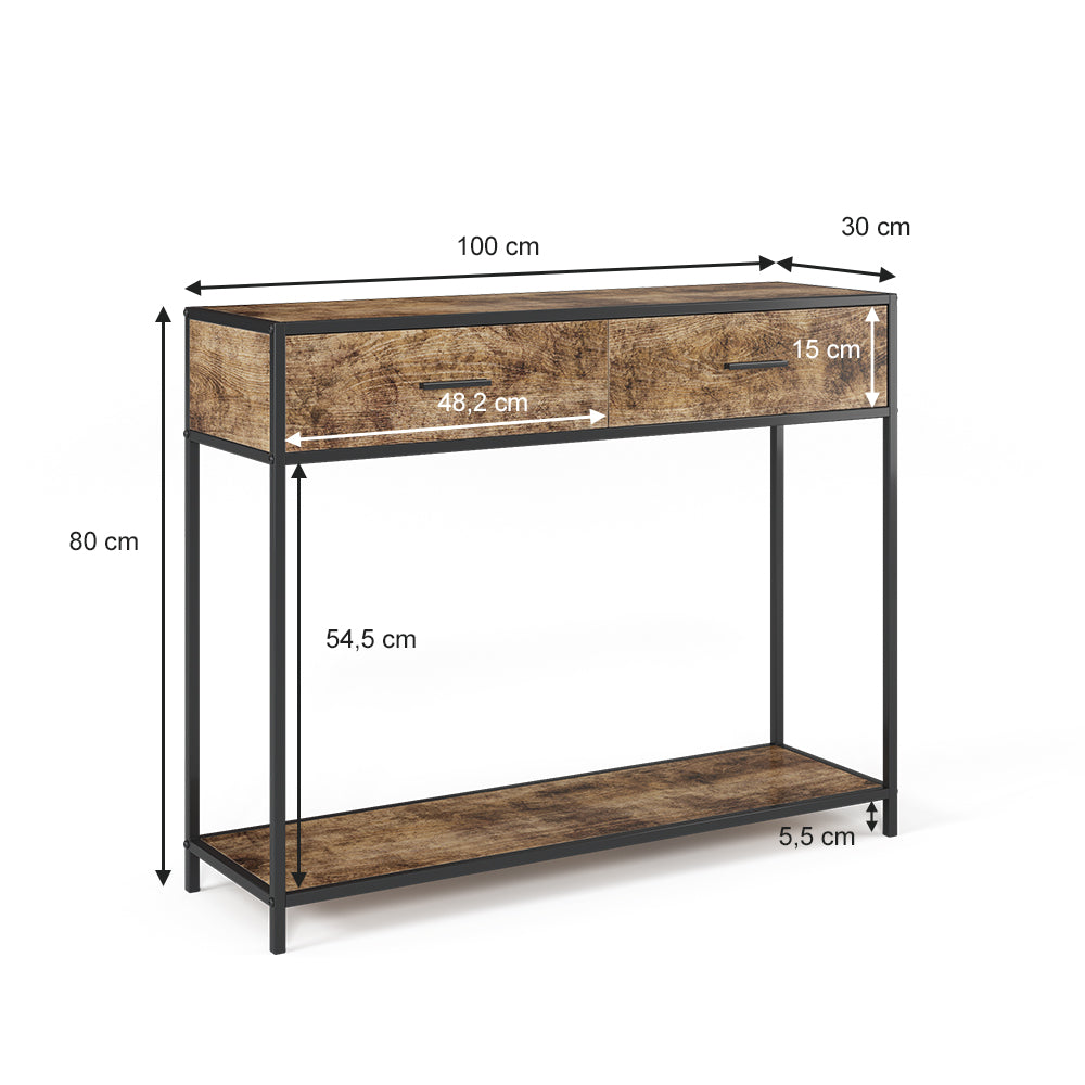 Vicco Tavolo consolle Legno antico 100 x 80 cm con cassetti