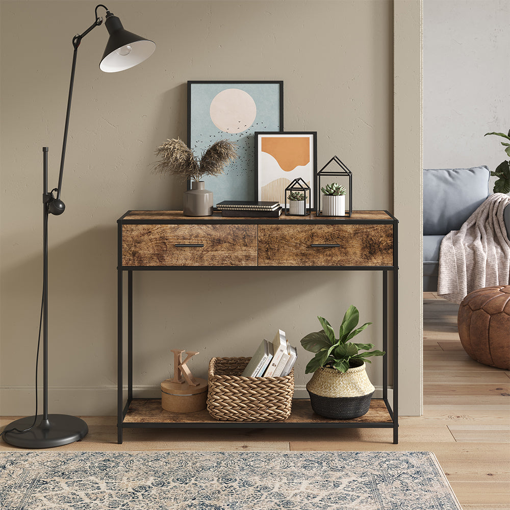 Vicco Tavolo consolle Legno antico 100 x 80 cm con cassetti