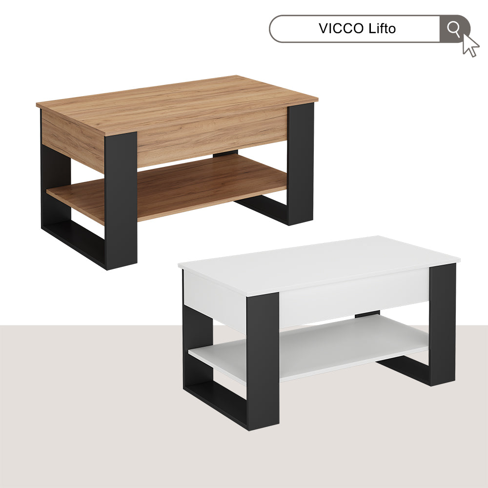 Vicco Tavolino Bianco/antracite 92 x 51 cm con funzione di sollevamento