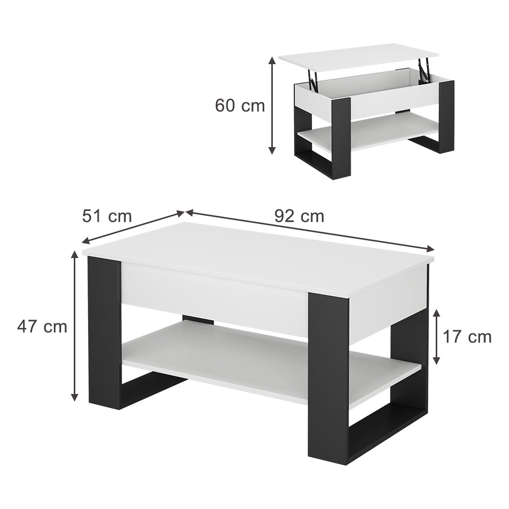 Vicco Tavolino Bianco/antracite 92 x 51 cm con funzione di sollevamento