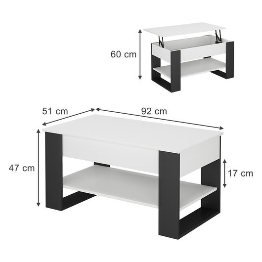 Vicco Tavolino Bianco/antracite 92 x 51 cm con funzione di sollevamento