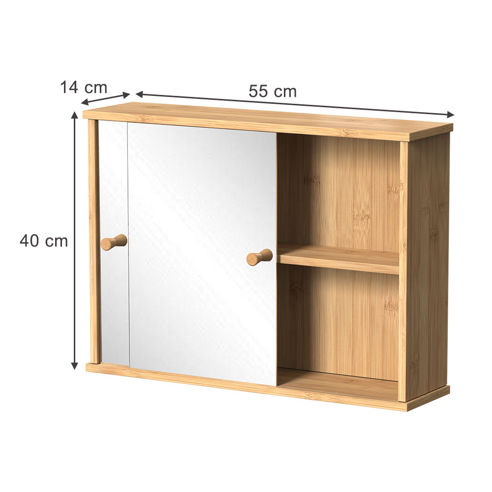 Vicco Specchio contenitore bagno Bambù 55 x 40 cm con 2 porte scorrevoli