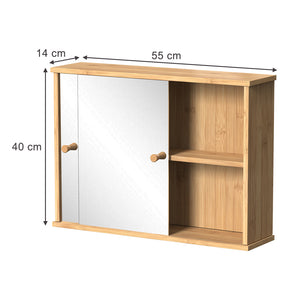 Vicco Specchio contenitore bagno Bambù 55 x 40 cm con 2 porte scorrevoli