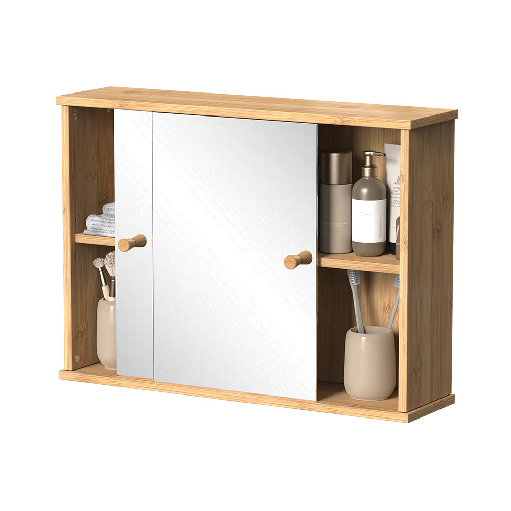 Vicco Specchio contenitore bagno Bambù 55 x 40 cm con 2 porte scorrevoli