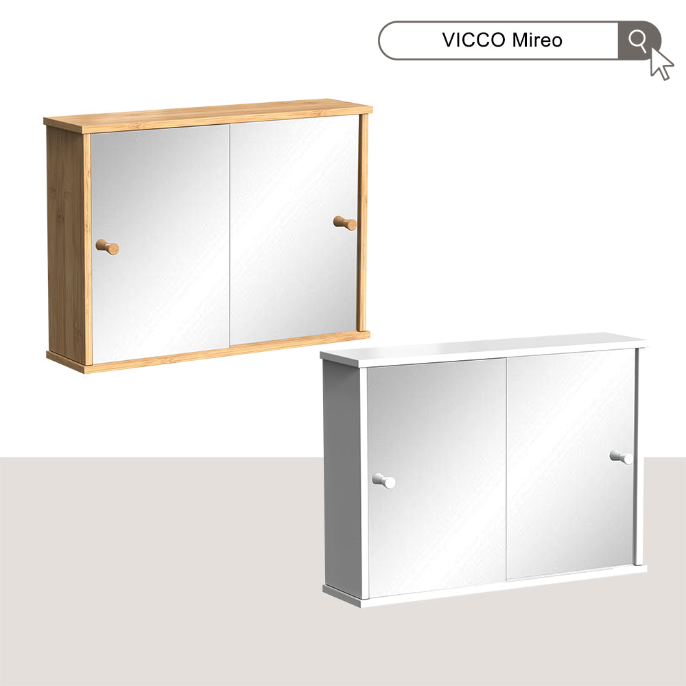 Vicco Mobile a specchio per il bagno Bianco 55 x 40 cm con 2 porte scorrevoli