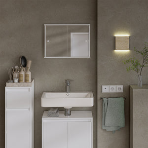 Vicco Mobile a specchio per il bagno Bianco 55 x 40 cm con 2 porte scorrevoli