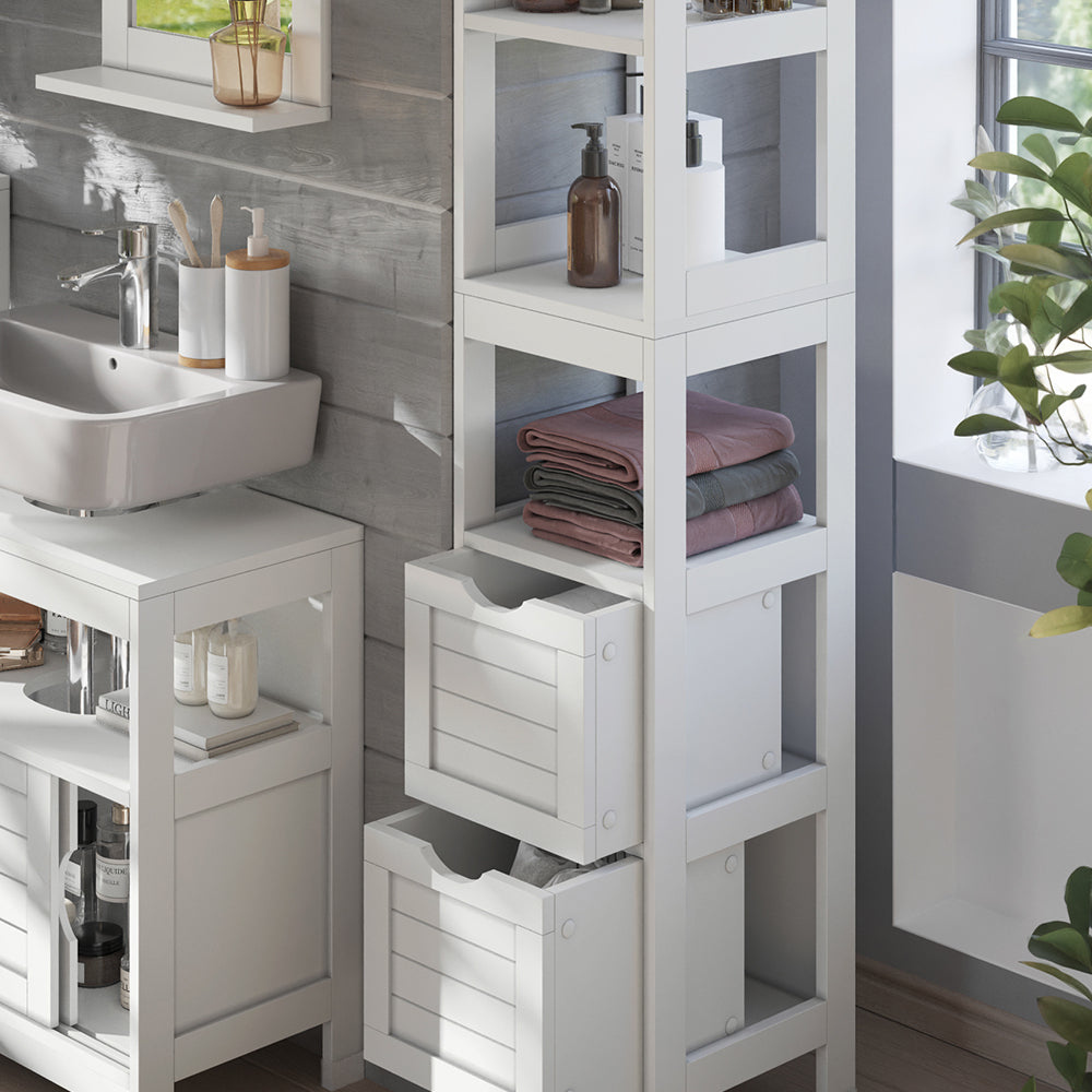 Vicco Armadio per il bagno Bianco 30 x 144 cm con 2 cassetti