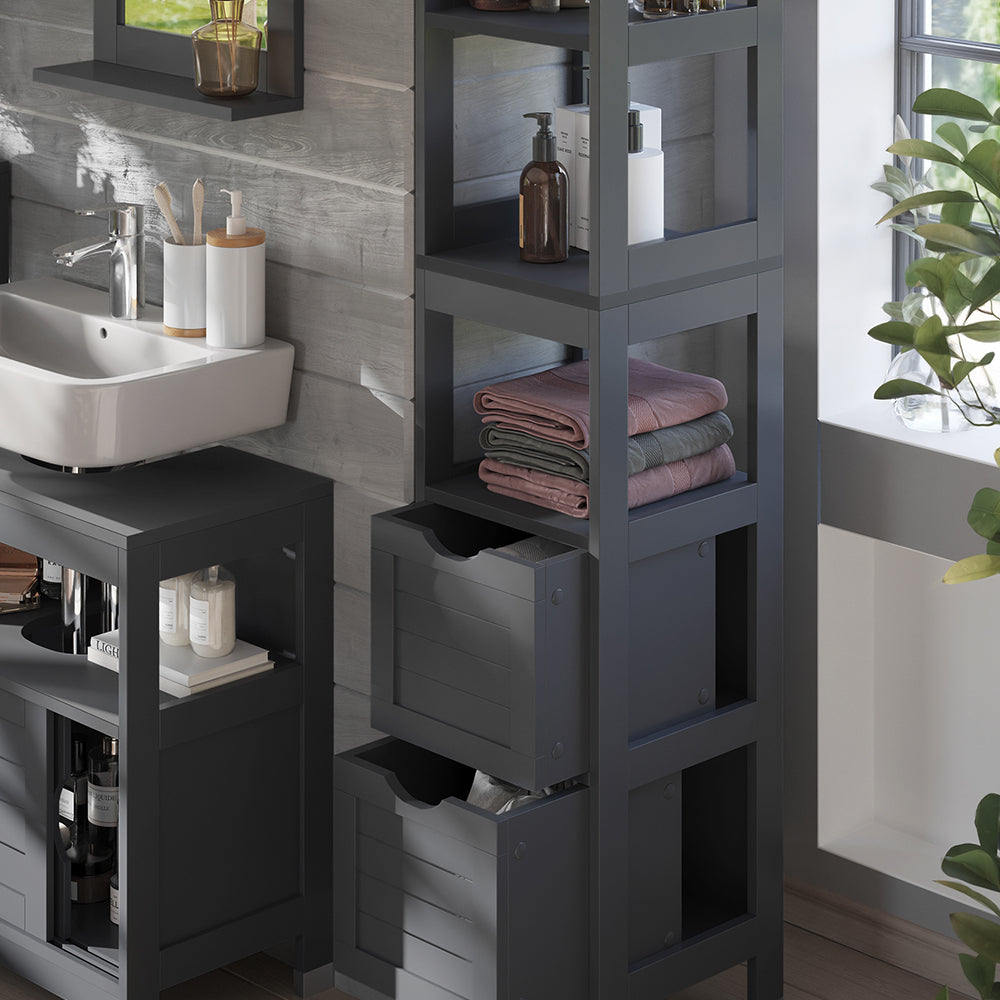 Vicco Armadio per il bagno Grigio 30 x 144 cm con 2 cassetti