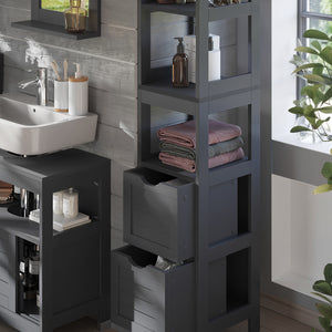 Vicco Armadio per il bagno Grigio 30 x 144 cm con 2 cassetti