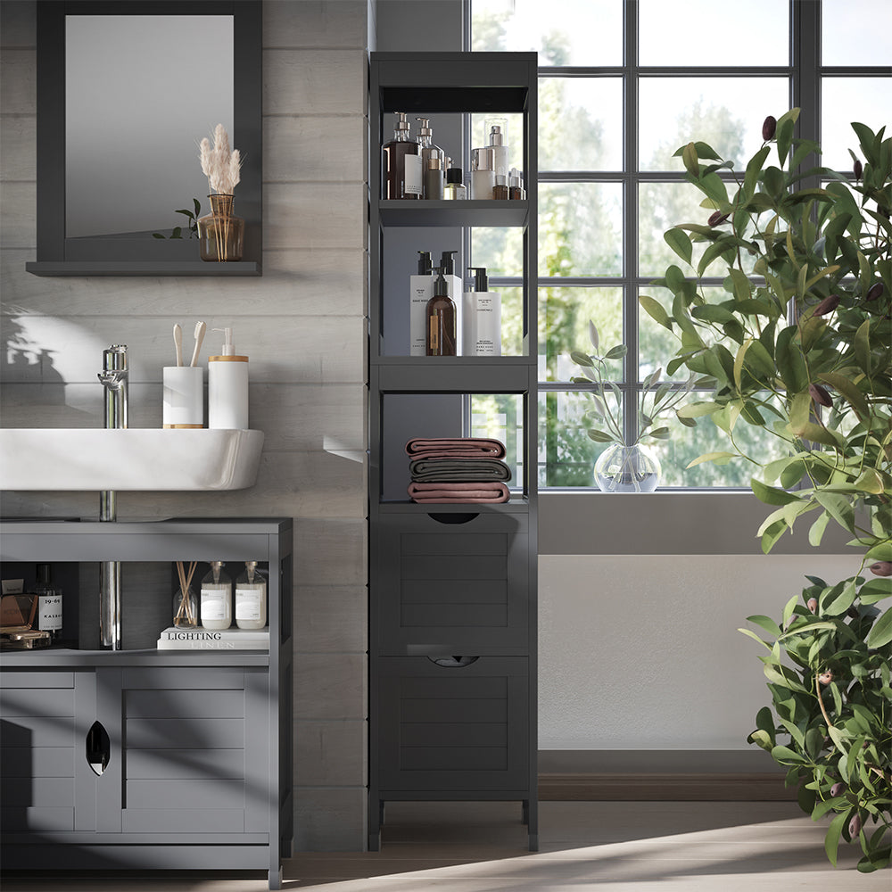 Vicco Armadio per il bagno Grigio 30 x 144 cm con 2 cassetti