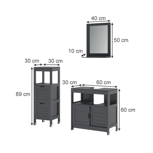 Vicco Set di mobili da bagno Grigio 3 parti