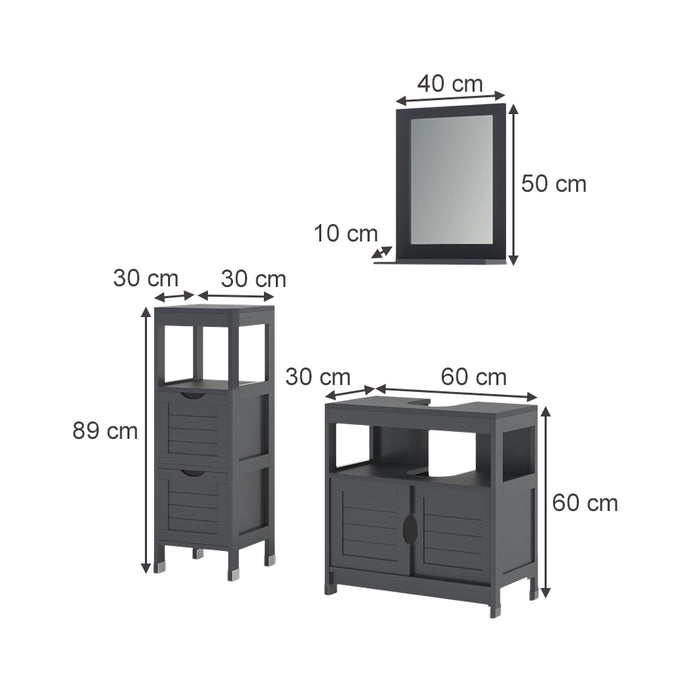 Vicco Set di mobili da bagno Grigio 3 parti