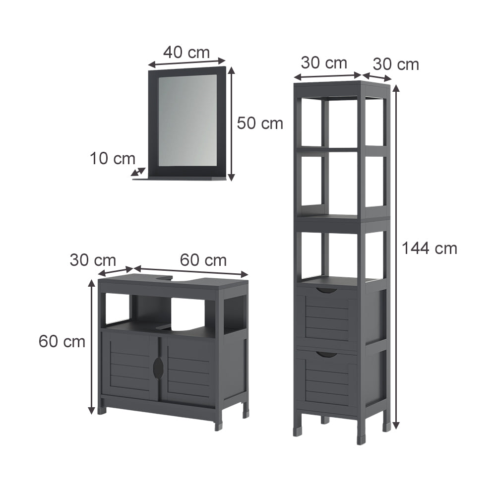 Vicco Set di mobili da bagno Grigio 3 parti